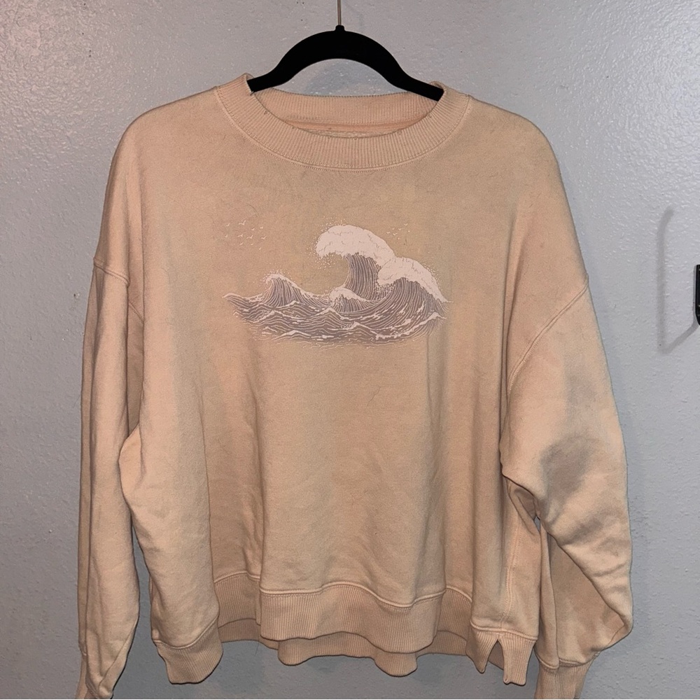 American Eagle Outfitters Cream Wave Design Sweater